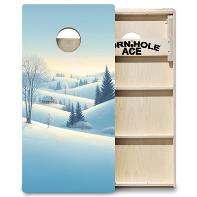 CornholeAce ACE PRO Snowy Hillside Cabin Professional Cornhole Boards - No Bounce! 3/4" Baltic Birch Plywood, Handles, Regulation Size (4x2ft), Tournament Style, Made in USA