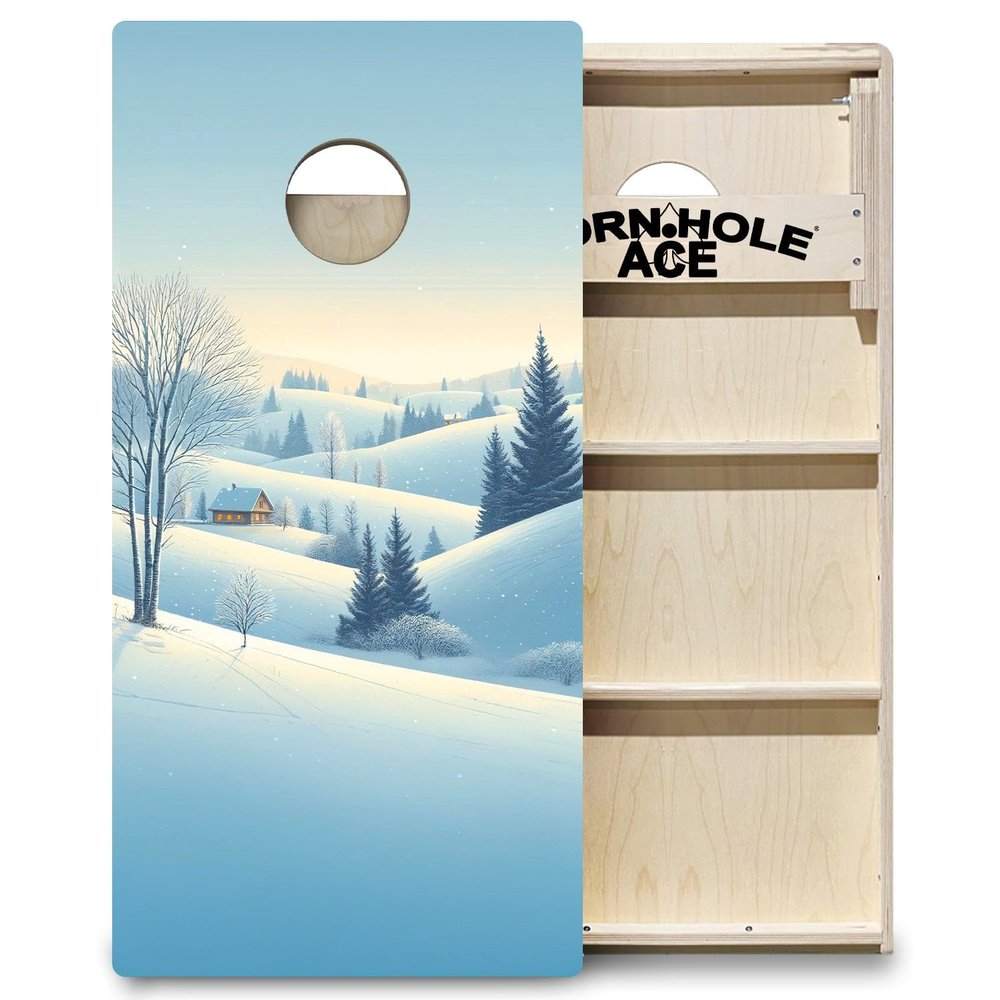 CornholeAce ACE PRO Snowy Hillside Cabin Professional Cornhole Boards - No Bounce! 3/4" Baltic Birch Plywood, Handles, Regulation Size (4x2ft), Tournament Style, Made in USA