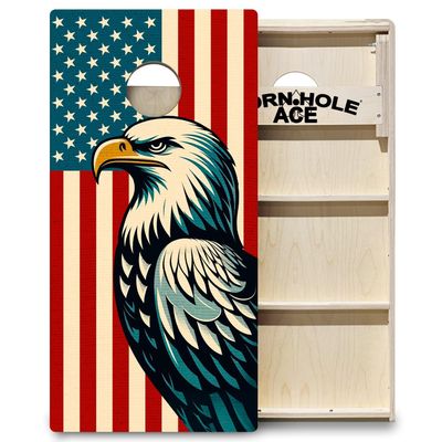 CornholeAce ACE PRO Vintage Patriotic Eagle Professional Cornhole Boards - No Bounce! 3/4" Baltic Birch Plywood, Handles, Regulation Size (4x2ft), Tournament Style, Made in USA