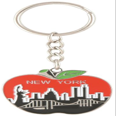 Artisan Owl New York City Skyline Brooklyn Bridge Apple Shape Keychain - Collectible Souvenir Gift (Red)