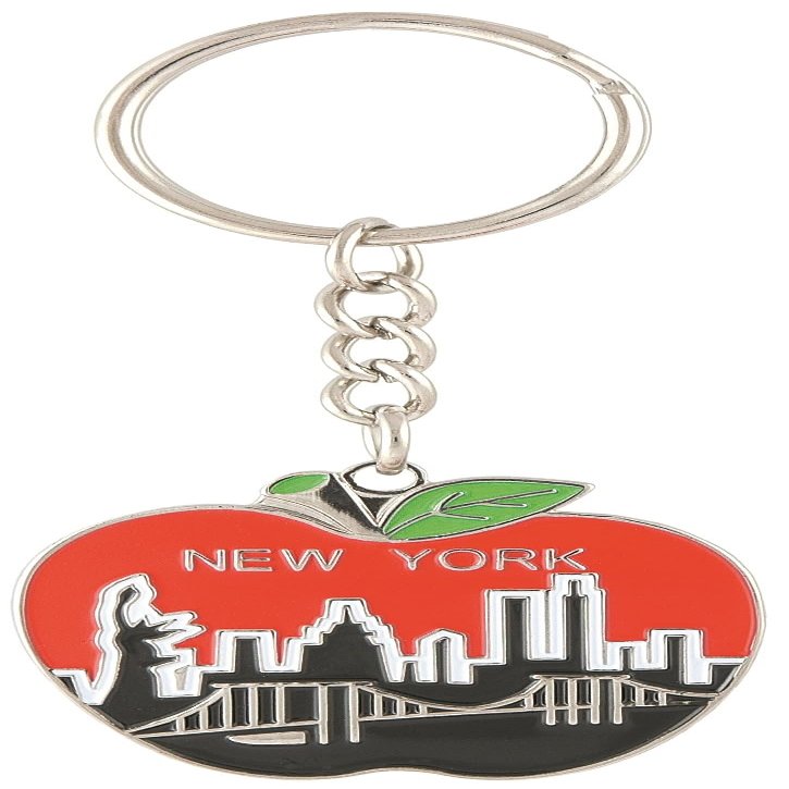 Artisan Owl New York City Skyline Brooklyn Bridge Apple Shape Keychain - Collectible Souvenir Gift (Red)