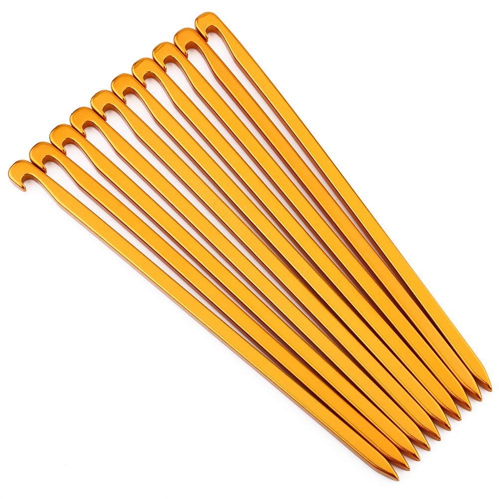 Heavy Duty Aluminum Camp Big Agnes Tent Stakes Camping Light Tent Stakes Ground Nail Bag Awning Canopy Tent Stakes Pegs Nails for Camping 16Cm 10Pcs (Gold)