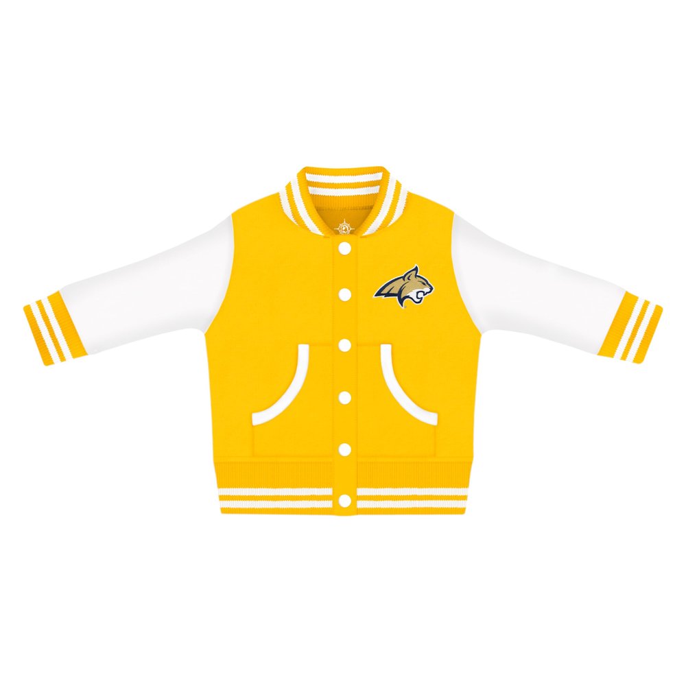 Creative Knitwear College Baby NCAA Officially Licensed Letterman Varsity Jacket - Montana State Logo - Gold - 2T