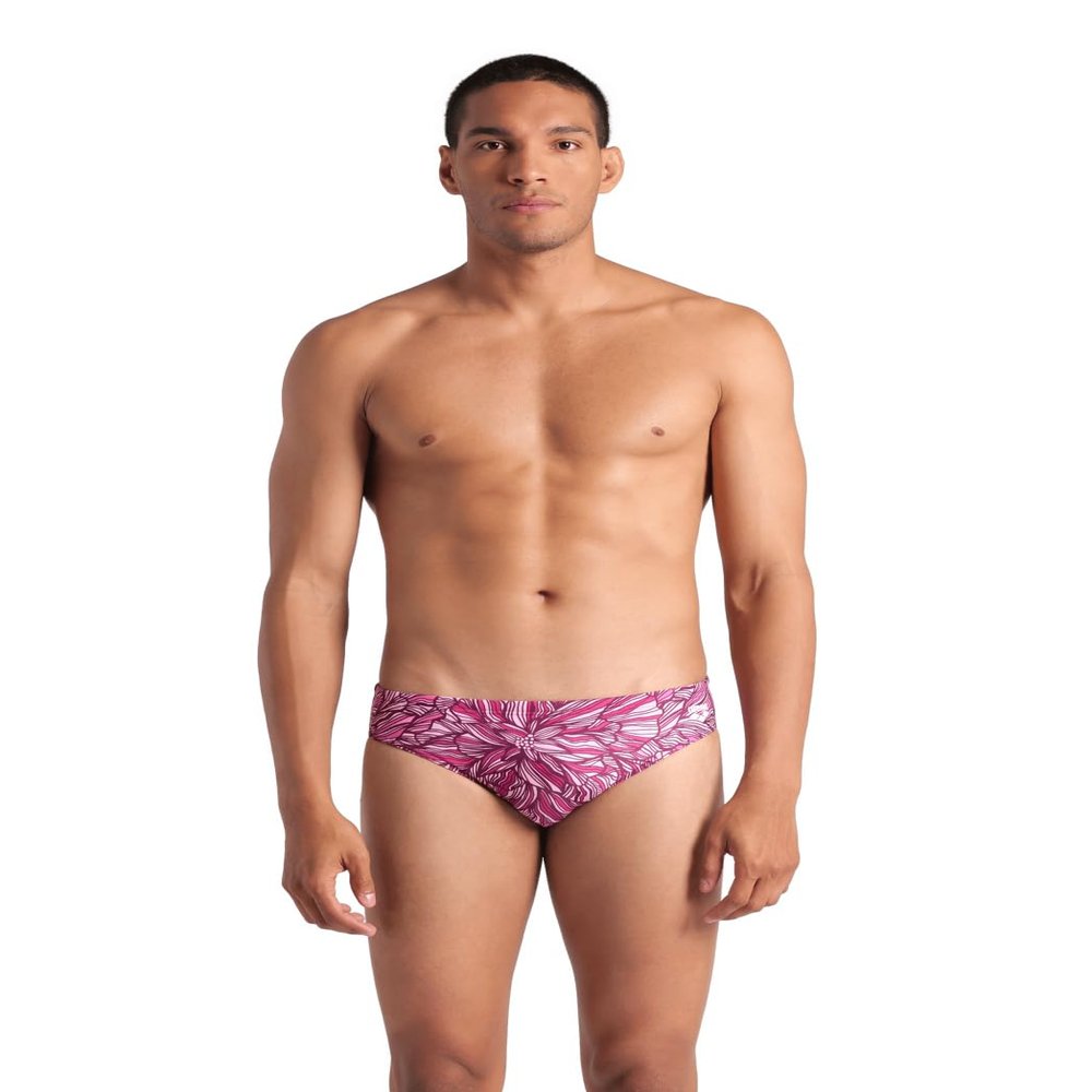 ARENA Performance Men's Breast Cancer Awareness Collection Pink Dahlia Swim Briefs Athletic Swimwear Professional Training Swimsuit Sports Bathing Suit, Shocking Pink/Multi, US Size 38