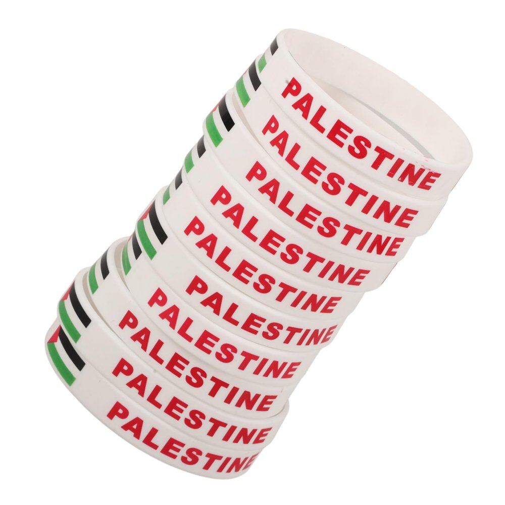 WHAMVOX Silicone Bracelets Palestine Flag 10-pack Elastic Wristbands for Men Women Sports and Games