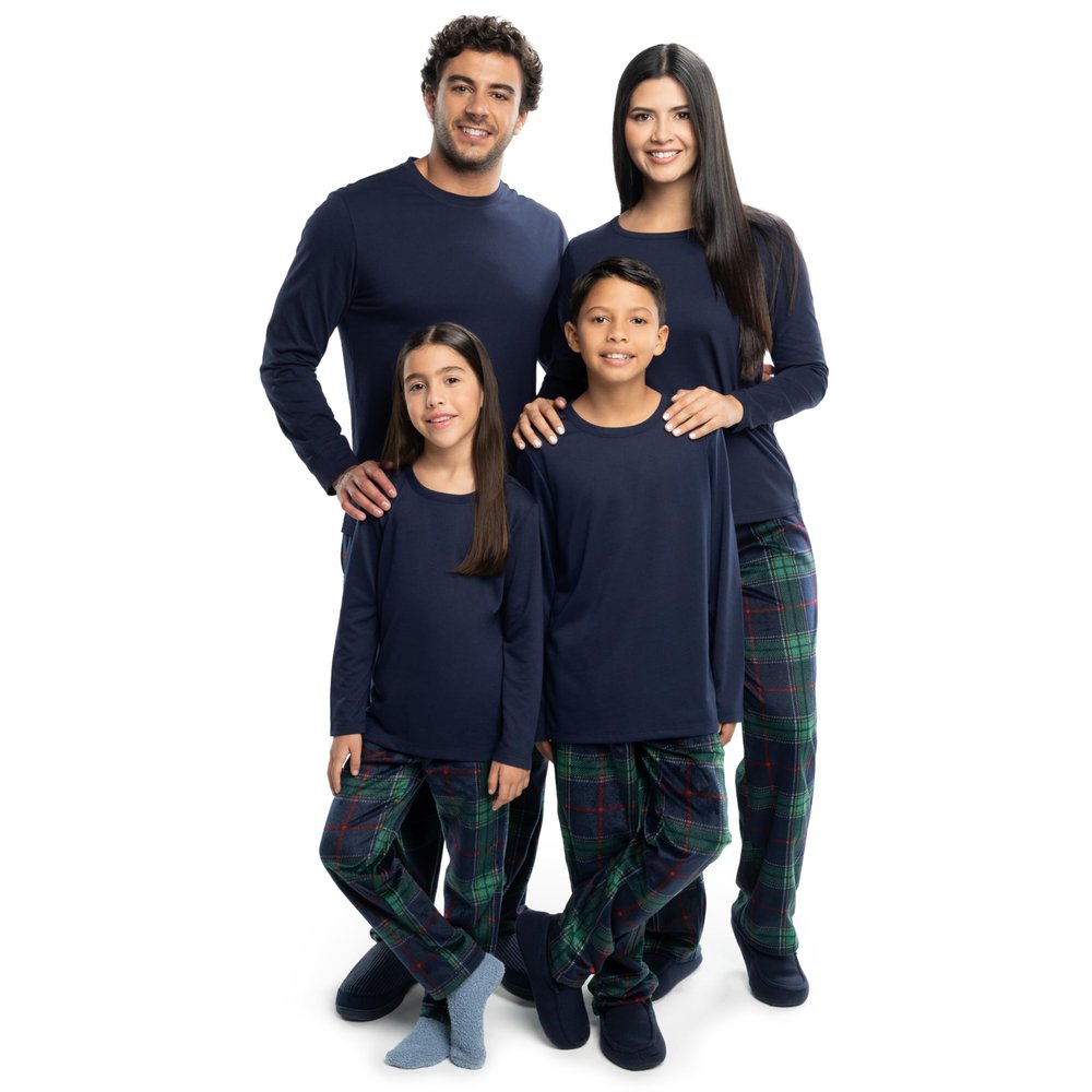 Fruit of the Loom Kids Matching Holiday Family Sleep Pajama Set for Women, Men, and Kids, Navy/Green Plaid, 14-16