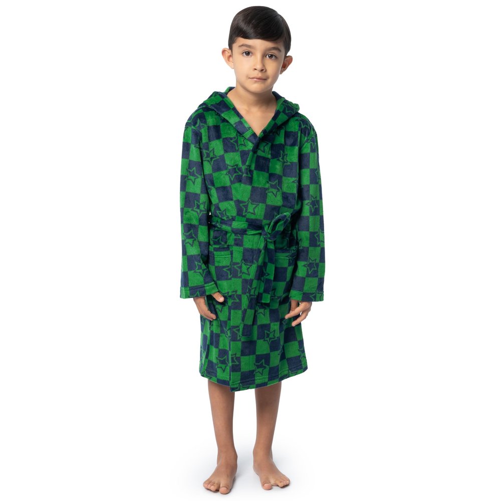 Fruit of the Loom Kid's Fleece Robe, Navy/Green, 4/5