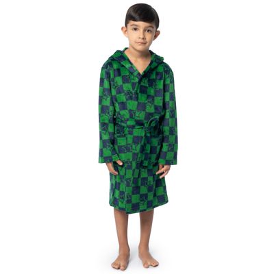 Fruit of the Loom Kid's Fleece Robe, Navy/Green, 8
