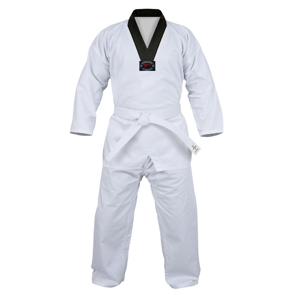 JAGUAR PRO GEAR Regular Taekwondo Gi Uniform Set 8oz Ultra Light Premium Fabric TKD Suit With Belt For Kids Adults Unisex (White With Black Trim, 0)