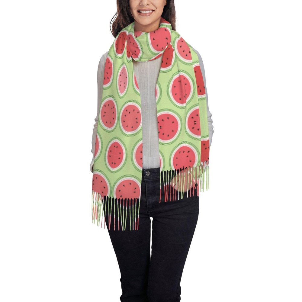 DRTGEDS Watermelon Green Sweet Print Women'S Super Soft Classic Cashmere Winter Fringed Scarf For Spring Fall Winter