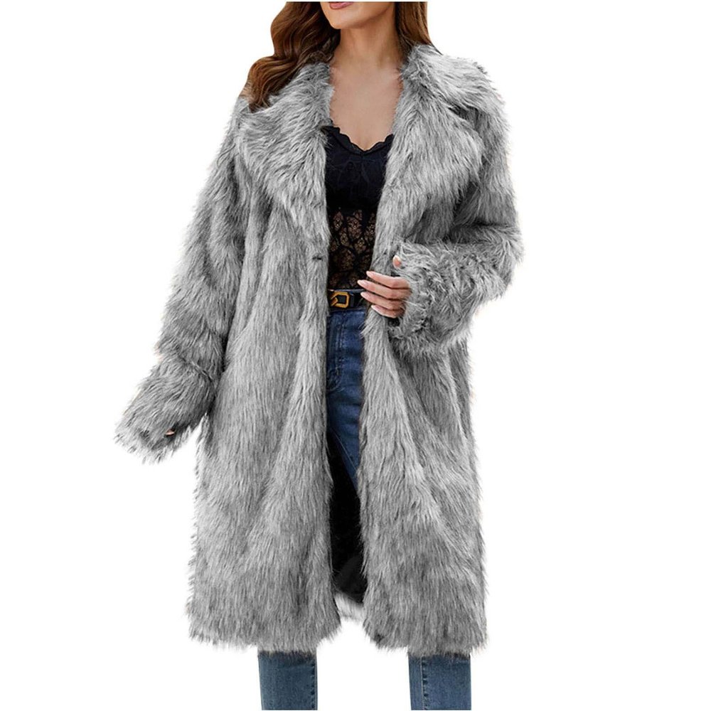 Plus Size Luxury Fuzzy Jacket for Women Plush Overcoat Tops Winter Warm Fluffy Faux Fur Solid Coat Jackets Outwear
