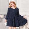 Arshiner Girls Dresses Fall Long Sleeve Tween V Neck Button Ruffle Tiered Flowy Swing Dress with Belt Navy Blue 9-10Y view 2