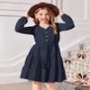 Arshiner Girls Dresses Fall Long Sleeve Tween V Neck Button Ruffle Tiered Flowy Swing Dress with Belt Navy Blue 9-10Y view 3