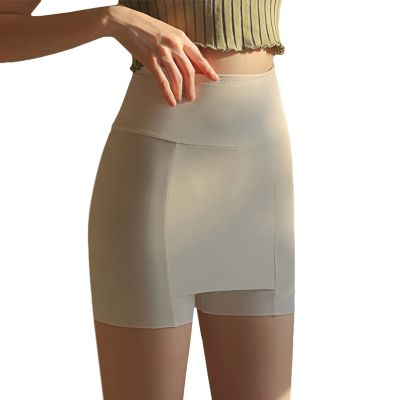 HEYXI Womens Ice Silk High Waist Double Layer Front Crotch Shorts Tummy-Control Traceless Underpants for Skirts Dresses Ice Silk+White