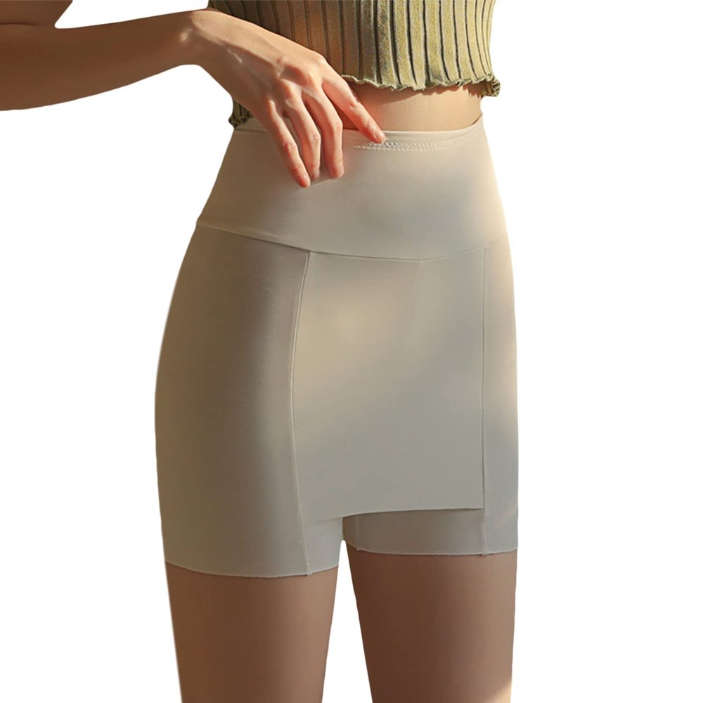 HEYXI Womens Ice Silk High Waist Double Layer Front Crotch Shorts Tummy-Control Traceless Underpants for Skirts Dresses Ice Silk+White
