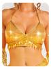 Aukmla Sequin Fringe Outfits Belly Dance Skirt Set Rave Carnival Costume Skirt with Top and Gloves for Women (US, Alpha, One Size, Regular, Regular, Gold Top) view 1