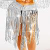 Aukmla Sequin Fringe Outfits Belly Dance Skirt Set Rave Carnival Costume Skirt with Top and Gloves for Women (US, Alpha, One Size, Regular, Regular, Silver Skirt) view 2