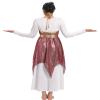 AFAVOM Metallic Lyrical Dance Dress, Long Sleeve Glitters Sequins Costume, Full Length Ruffle Dress with Skirt, Wine XL view 3