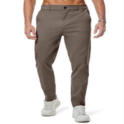 JMIERR Men's Stretch Chino Pants Business Casual Essentials Elastic Waist Classic Fit Tapered Cotton Twill Work Athletic Golf Dress Trousers, 3XL, Greyish Brown