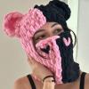 Dsgzkk Bear Ears Halloween Knitted Hat Beanies Warm Full Face Cover Ski Mask Hat Windproof Balaclava Hat for Men Womens Pink Black view 3