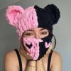 Dsgzkk Bear Ears Halloween Knitted Hat Beanies Warm Full Face Cover Ski Mask Hat Windproof Balaclava Hat for Men Womens Pink Black view 4