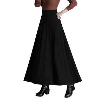 Womens Winter Soft Knitted Long Skirt Vintage High Waist Fall Elegant A-line Midi Pleated Skirt Black XL