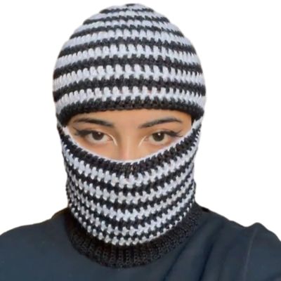 Dsgzkk Handmade Balaclava Neck Protect Hat Winter Knit Stripe Pattern Hat Christmas New Year Hat for Students Teens