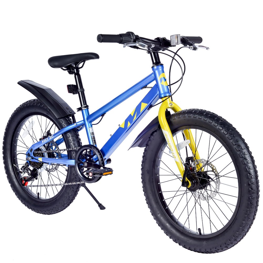 BALINGE Mountain Bike 20/24 Inch, 3" Wide Fat Tire Snow Mountain Bikes, 7 Speeds Kids Teen Student Bicycles,Steel Frame Disc Brake3 Colors (Blue, 20 Inch)
