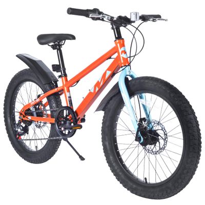 BALINGE Mountain Bike 20/24 Inch, 3" Wide Fat Tire Snow Mountain Bikes, 7 Speeds Kids Teen Student Bicycles,Steel Frame Disc Brake3 Colors (Orange, 20 Inch)
