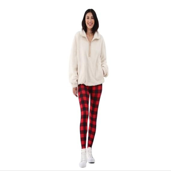 No Boundaries Juniors Holiday Print Ankle Leggings (US, Alpha, X-Small, Regular, Regular, Red & Black Check)