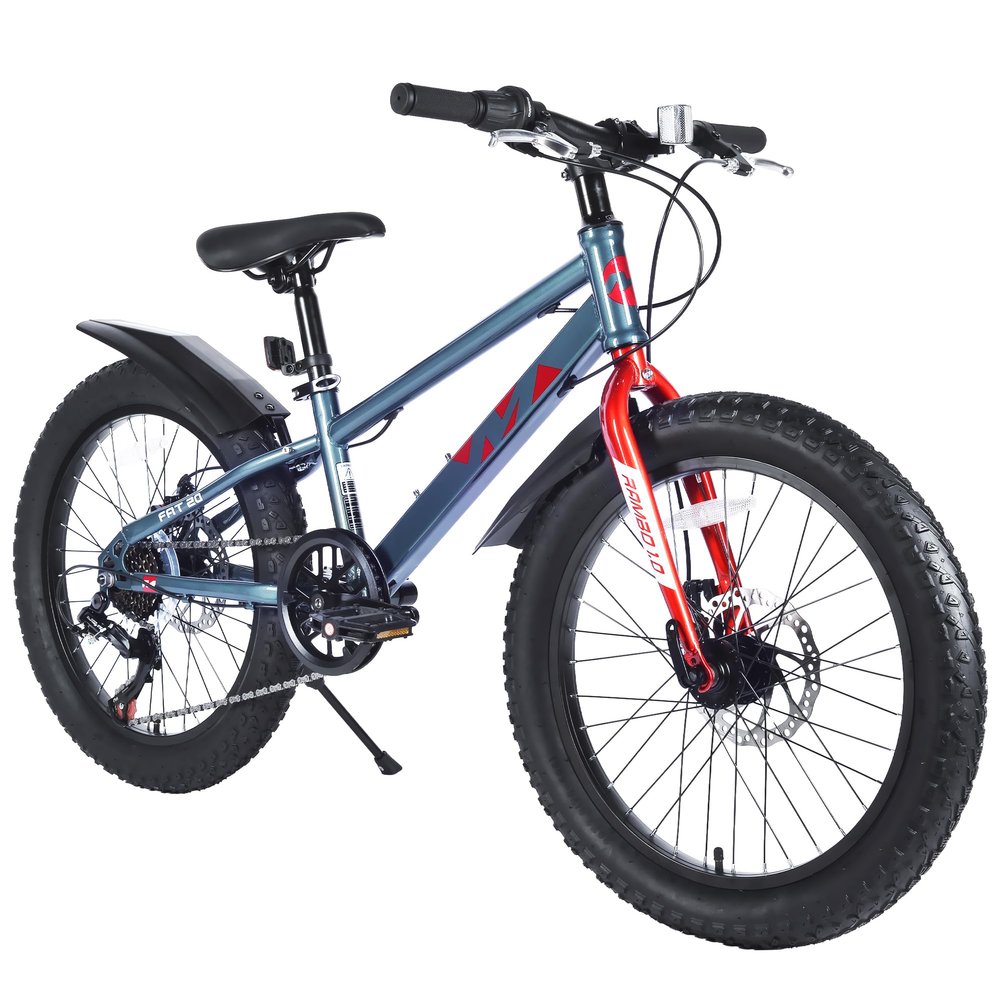 BALINGE Mountain Bike 20 Inch, 3" Wide Fat Tire Snow Mountain Bikes, 7 Speeds Kids Teen Student Bicycles,Steel Frame Disc Brake3 Colors (Blue Grey, 20 Inch)