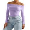 OMKAGI Women Long Sleeve Tops Sexy Off Shoulder Shirts Fitted Going Out Y2K Crop Top(S,Purple-268) view 2