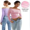OMKAGI Women Long Sleeve Tops Sexy Off Shoulder Shirts Fitted Going Out Y2K Crop Top(S,Purple-268) view 3