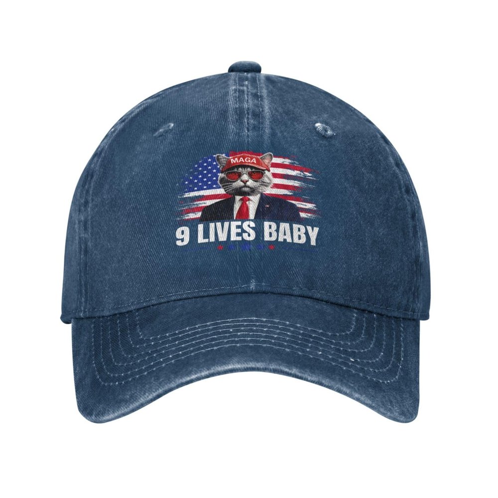 Cat Trump 9-Lives Baby hat Vote for Trump Retro Denim Baseball Cap Navy Blue