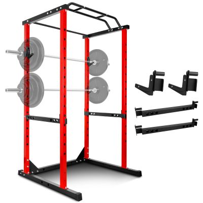 CETIVENO Power Cage, 1200LB Squat Rack, Dual Pulley Cable Crossover System, Multi-function Free Weight Home Gym Workout Machine with Attachments, Black (Red)