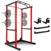 CETIVENO Power Cage, 1200LB Squat Rack, Dual Pulley Cable Crossover System, Multi-function Free Weight Home Gym Workout Machine with Attachments, Black (Red)