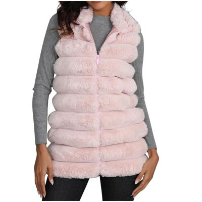 asntrgd Faux Fur Vest For Women 2024 Fall Casual Soft Shaggy Sleeveless Jacket Thicken Warm Fuzzy Fluffy Winter Coats