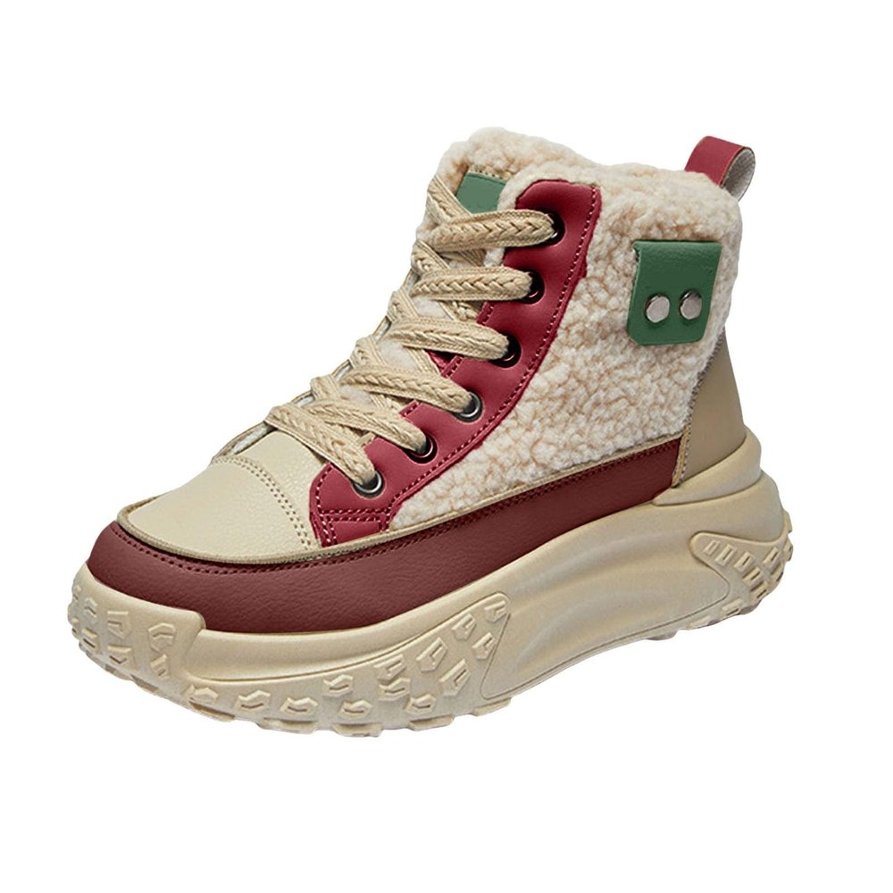 Chunky Sneakers Platform For Women Trendy,Wide Width Canvas Platform Shoes for Women,High Top Lace Up Platform Sneakers For Women Fashion Casual Velvet Warm Slip Ons Walking Sneakers (Red, 6)