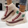Chunky Sneakers Platform For Women Trendy,Wide Width Canvas Platform Shoes for Women,High Top Lace Up Platform Sneakers For Women Fashion Casual Velvet Warm Slip Ons Walking Sneakers (Red, 6) view 2