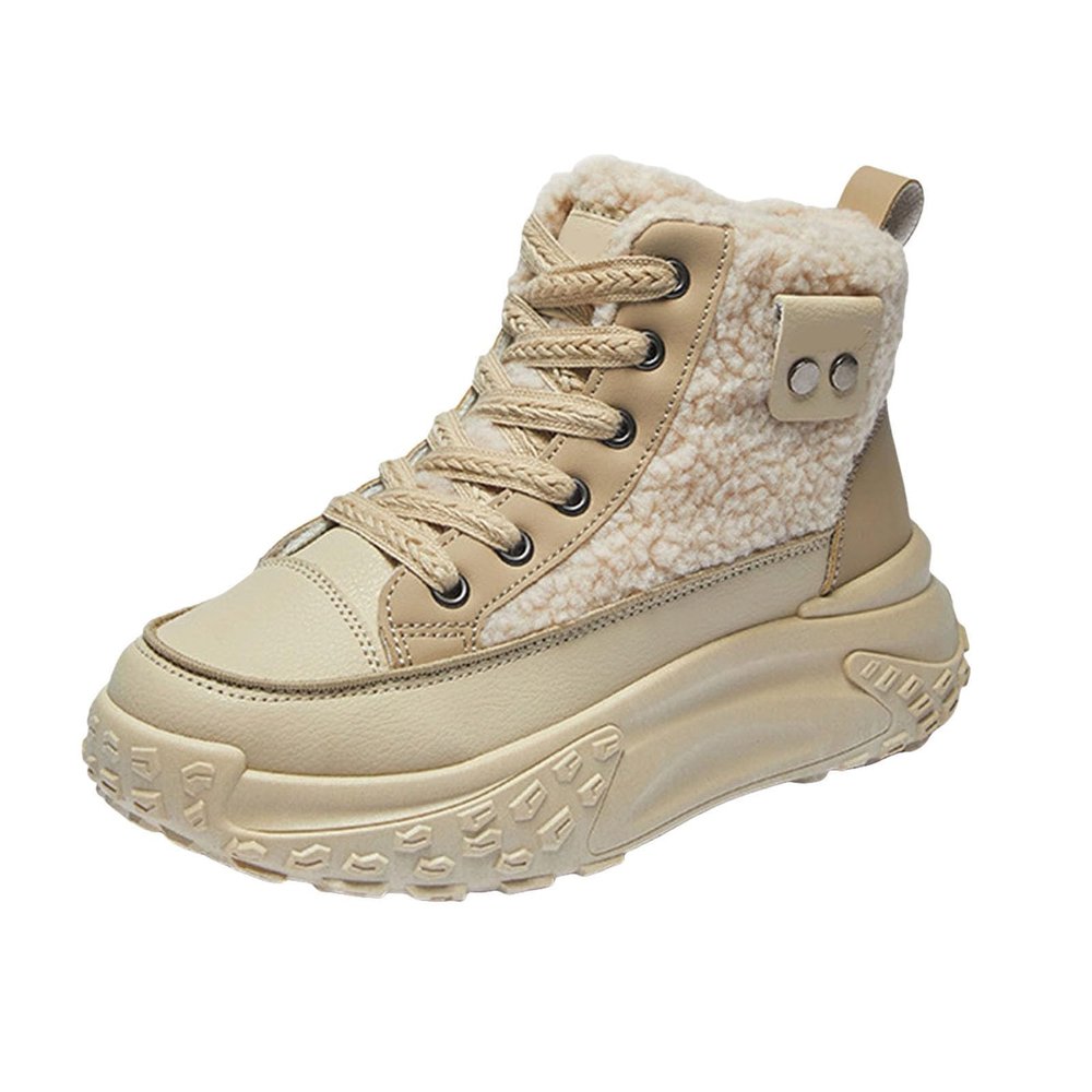 Chunky Sneakers Platform For Women Trendy,Wide Width Canvas Platform Shoes for Women,High Top Lace Up Platform Sneakers For Women Fashion Casual Velvet Warm Slip Ons Walking Sneakers (Brown, 7.5)