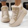 Chunky Sneakers Platform For Women Trendy,Wide Width Canvas Platform Shoes for Women,High Top Lace Up Platform Sneakers For Women Fashion Casual Velvet Warm Slip Ons Walking Sneakers (Brown, 7.5) view 2