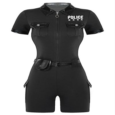JanJean Womens Dirty Cop Uniform Costume Cop Dress Up Jumpsuit with Belt and Purse Police Uniforms Black X-Large
