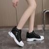 JYSwoshoe Platform Sneakers for Women Fashion,Trendy Comfortable Canvas Shoes for Women White Casual Tennis Shoes Low Top Lace Up Breathable Slip On Walking Shoes (Black, 8.5) view 4