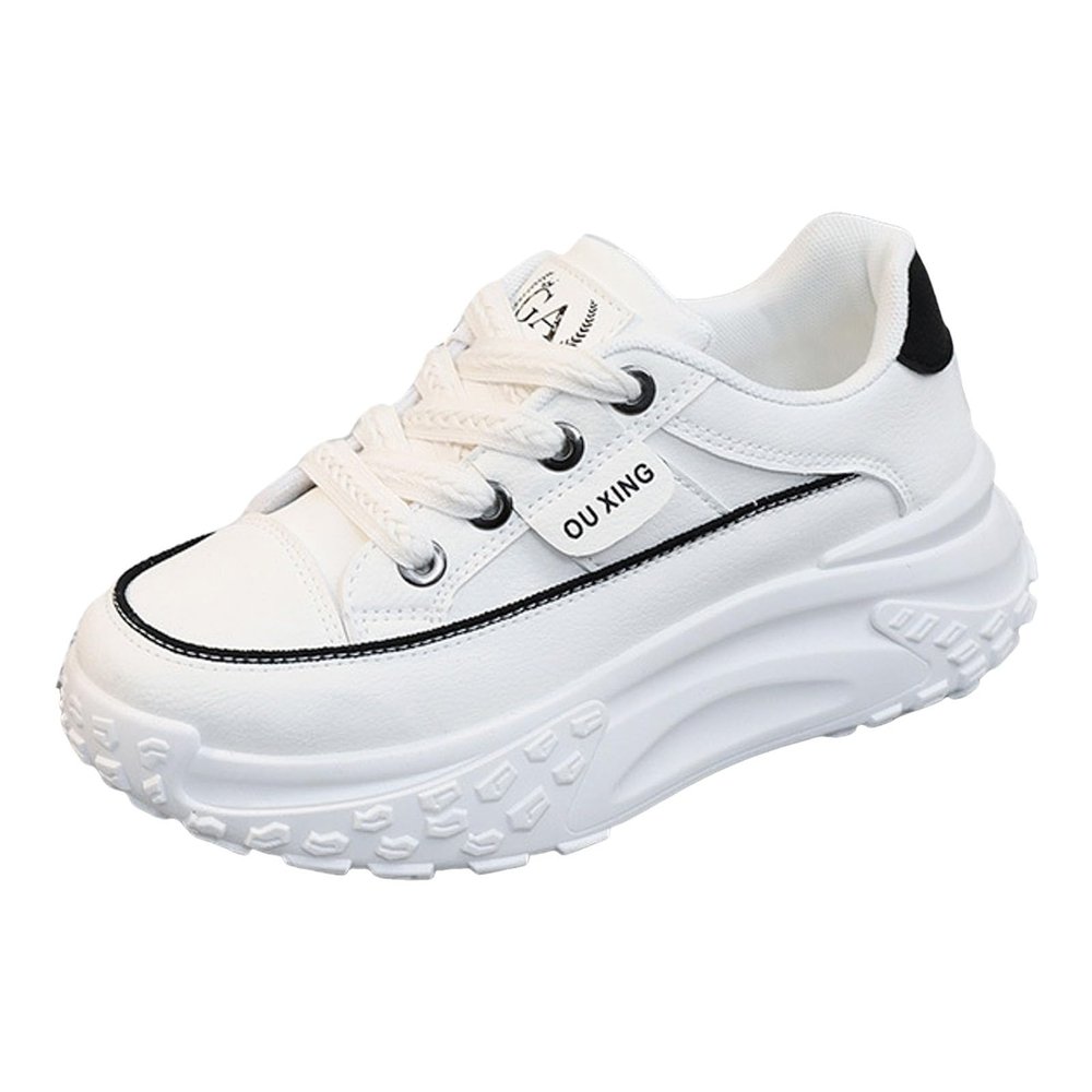 Low-Top Slip Ons Sneakers Canvas Women Platform,Casual Platform Sneakers Women, Womens Arch Support Walking Sneakers,Fashion Chunky Sneakers for Women,Trendy Lace Up Wide Width Tennis (White, 6.5)