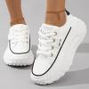 Low-Top Slip Ons Sneakers Canvas Women Platform,Casual Platform Sneakers Women, Womens Arch Support Walking Sneakers,Fashion Chunky Sneakers for Women,Trendy Lace Up Wide Width Tennis (White, 6.5) view 2