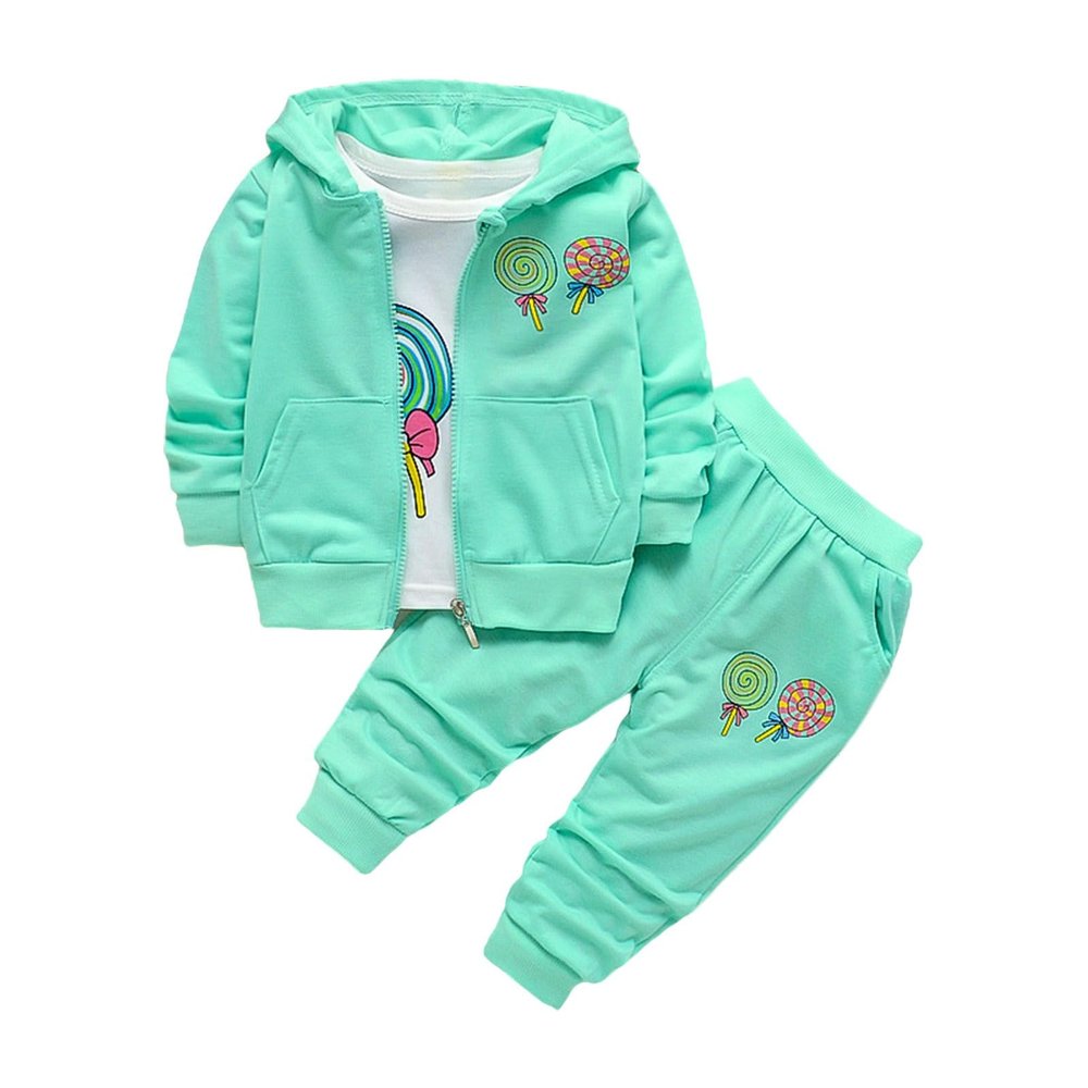Kids Toddler Girl Clothes Long Sleeve Lollipop Print Full Zip Jacket Pullover Hoodie Sweatshirt (Mint Green, 3-4 Years)