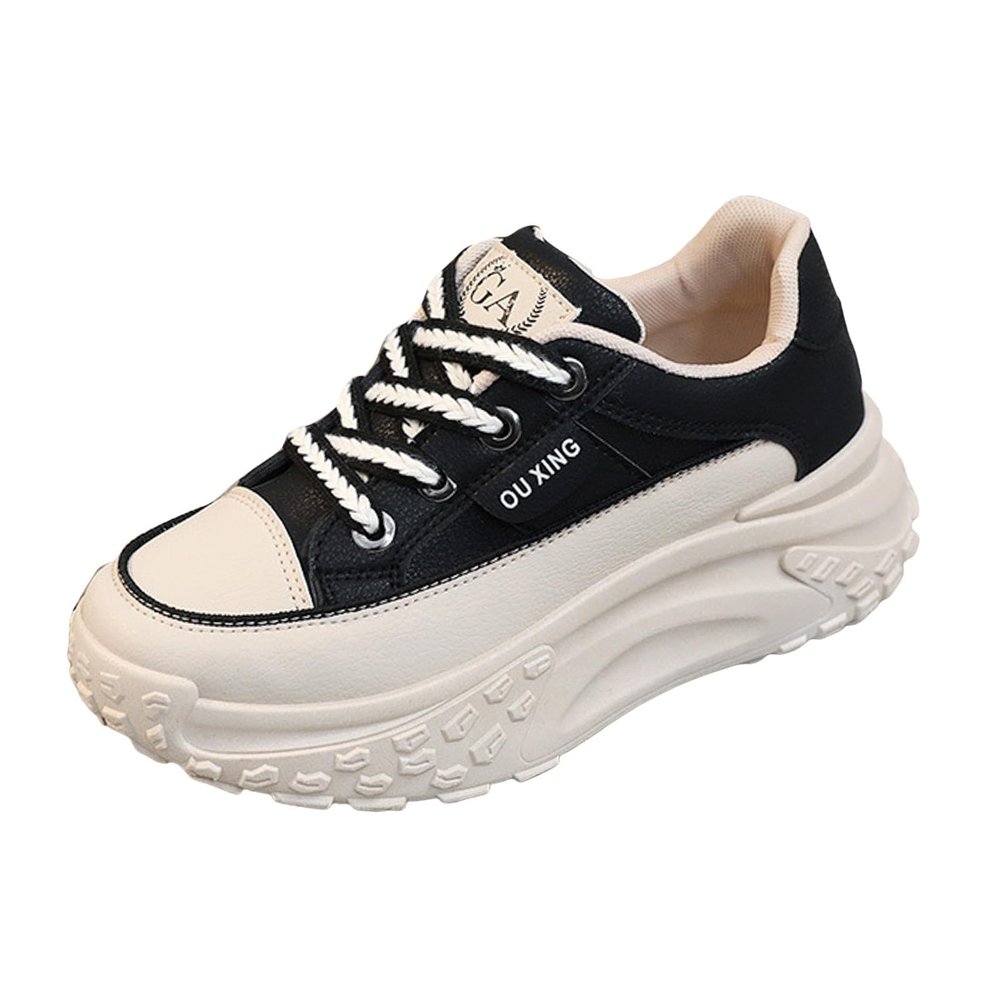 Low-Top Slip Ons Sneakers Canvas Women Platform,Casual Platform Sneakers Women, Womens Arch Support Walking Sneakers,Fashion Chunky Sneakers for Women,Trendy Lace Up Wide Width Tennis (Black, 6.5)