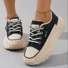 Low-Top Slip Ons Sneakers Canvas Women Platform,Casual Platform Sneakers Women, Womens Arch Support Walking Sneakers,Fashion Chunky Sneakers for Women,Trendy Lace Up Wide Width Tennis (Black, 6.5) view 2
