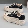 Low-Top Slip Ons Sneakers Canvas Women Platform,Casual Platform Sneakers Women, Womens Arch Support Walking Sneakers,Fashion Chunky Sneakers for Women,Trendy Lace Up Wide Width Tennis (Black, 6.5) view 3