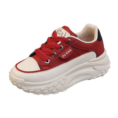Low-Top Slip Ons Sneakers Canvas Women Platform,Casual Platform Sneakers Women, Womens Arch Support Walking Sneakers,Fashion Chunky Sneakers for Women,Trendy Lace Up Wide Width Tennis Shoes (Red, 7)